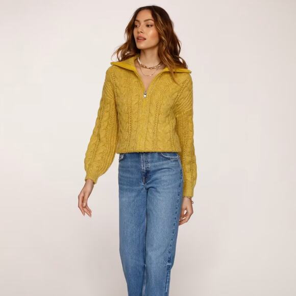 HEARTLOOM Beth Cardi Sweater Full Zip Cable Knit Citron Yellow {RR39} - Picture 2 of 9